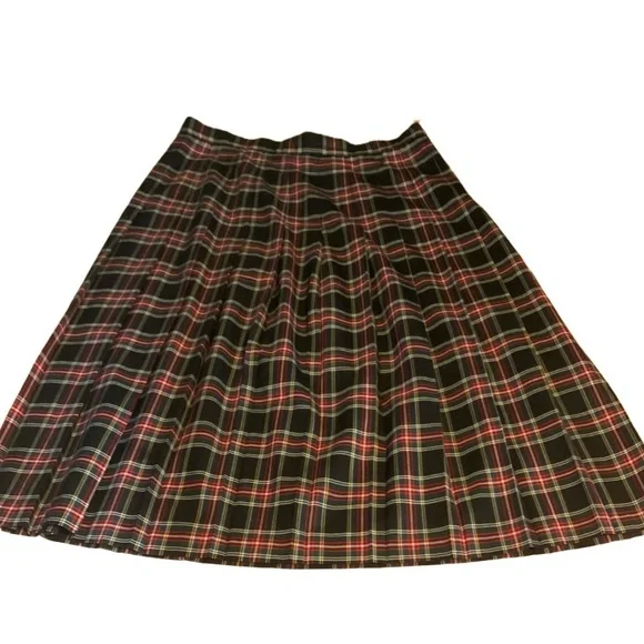 VINTAGE CIRCA 1980'S LGR BLACK, RED, YELLOW & GREEN PLAID WOOL SKIRT (16) - Picture 8 of 12